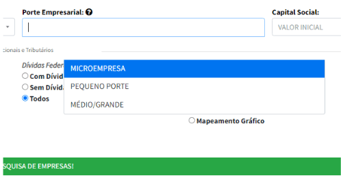 Filtro EmpresAqui por porte de empresas