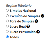 filtro do EmpresAqui de regime tributário.